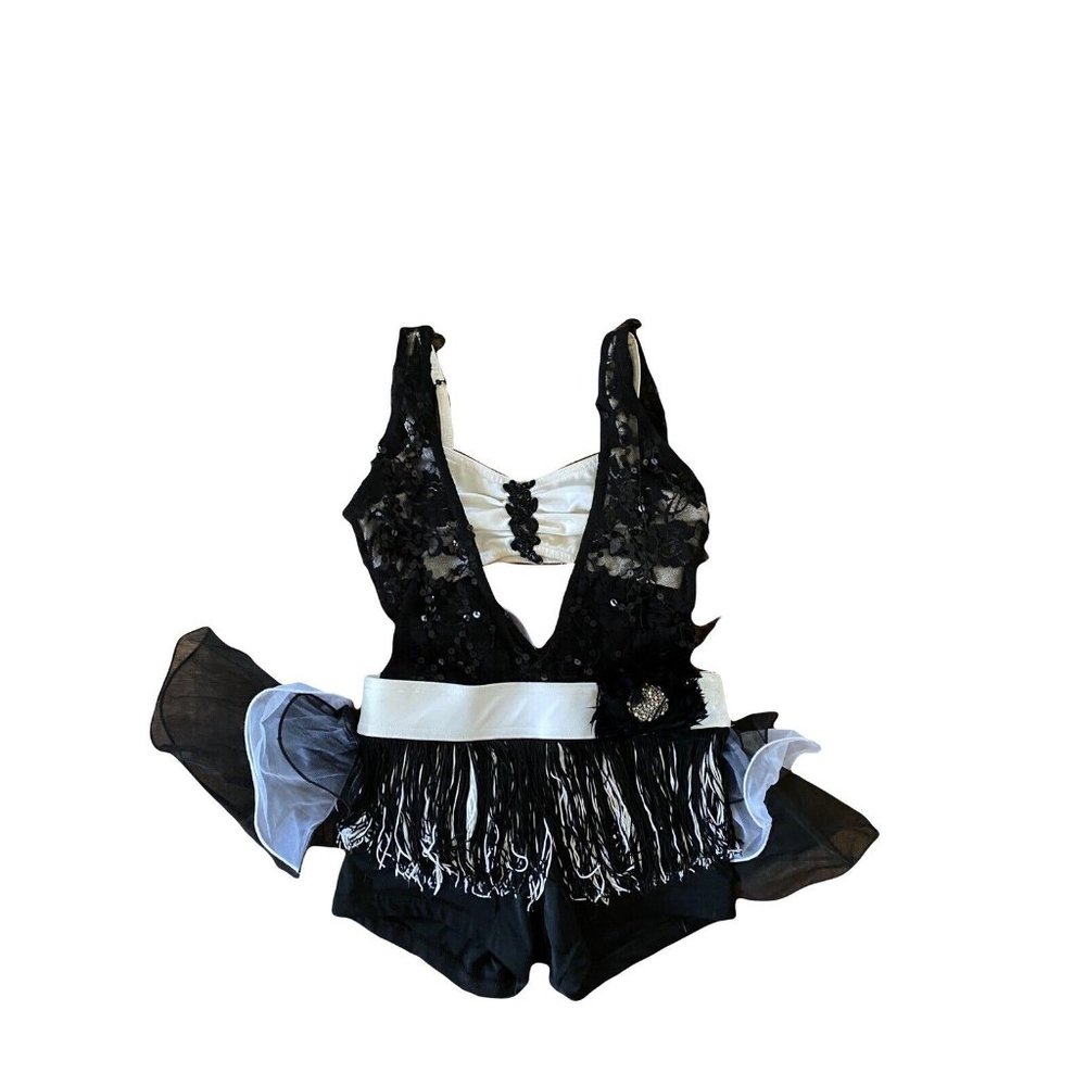 custom child xl/adult xs musical theater/tap black & white flapper dance costume